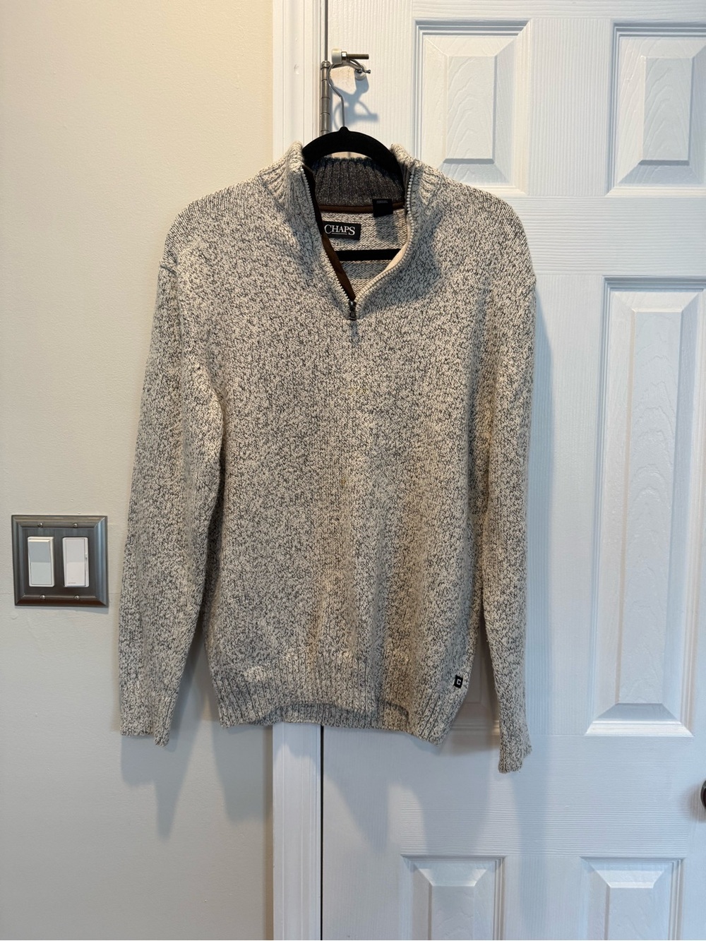 Chaps Men's Marled Cream and Gray Quarter-Zip Sweater